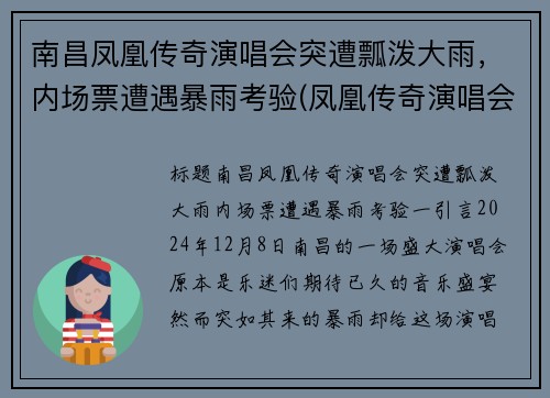 南昌凤凰传奇演唱会突遭瓢泼大雨，内场票遭遇暴雨考验(凤凰传奇演唱会现场版)