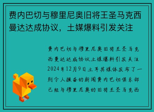 费内巴切与穆里尼奥旧将王圣马克西曼达达成协议，土媒爆料引发关注